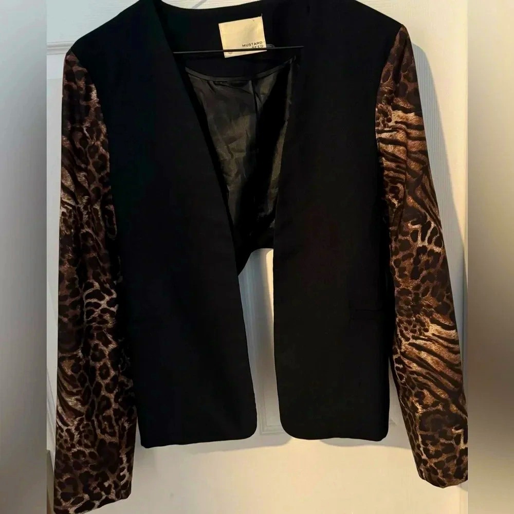 Mustard Seed Blazer bolero high back leopard black party cropped evening Y2K S